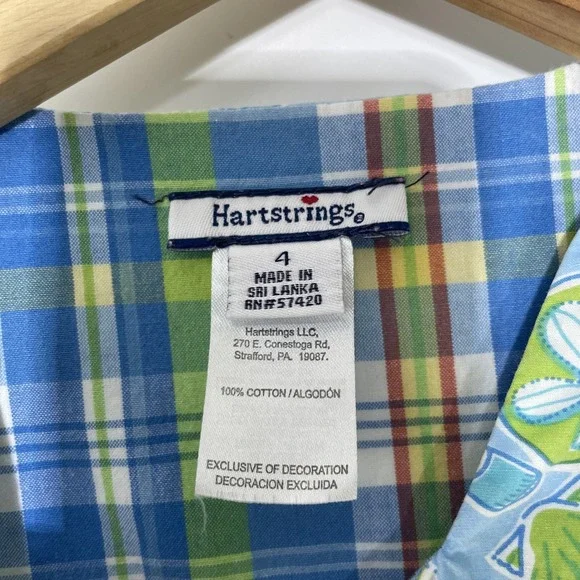 Hartstrings Reversible Dress Size 4 Girl's Blue Green Sealife and Plaid - Picture 3 of 10